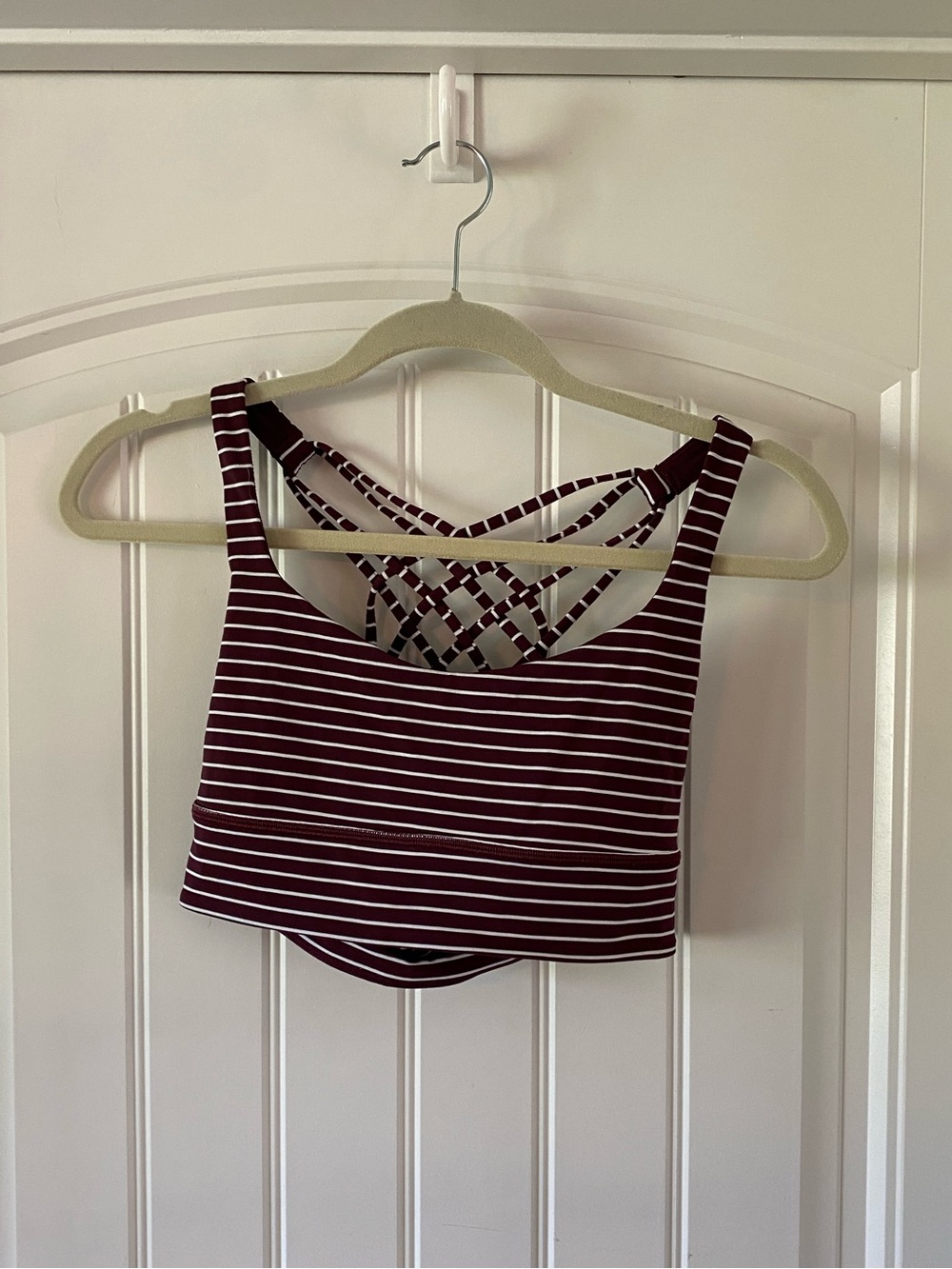 Lululemon Free to Be Striped Burgundy Crisscross Back Sports Bra